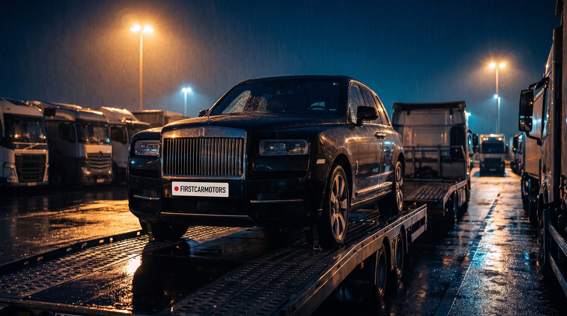 Rolls-Royce Cullinan wird auf einen Transporter verladen